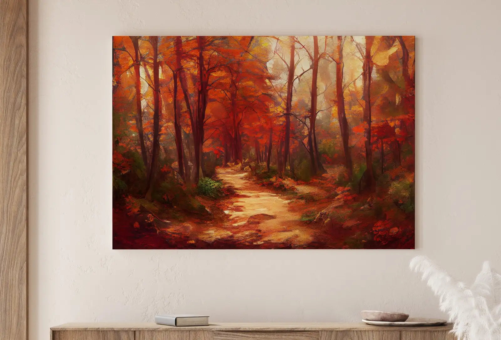 Detail view of artwork from Forest Trail in the Fall Landscape Painting Printable Wall Art. Home or Office Decor. Fall Nature Print Digital Autumn Art. Instant Download. (variation 1)