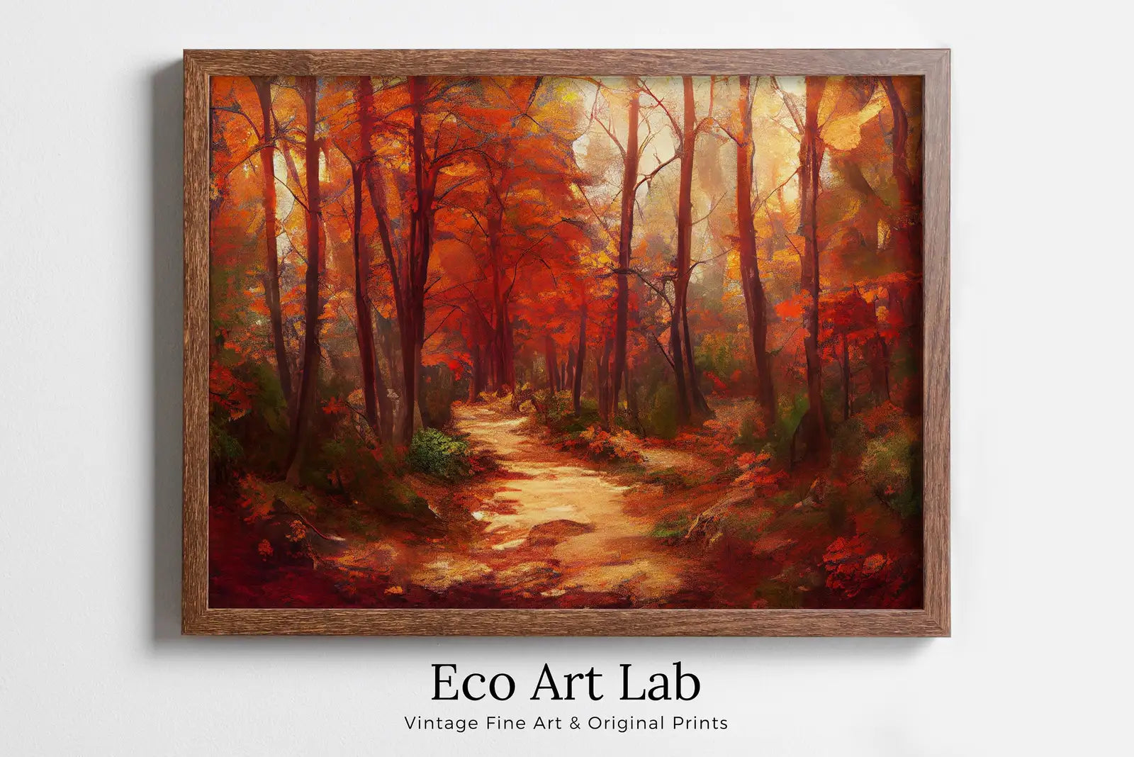 Framed view of Forest Trail in the Fall Landscape Painting Printable Wall Art. Home or Office Decor. Fall Nature Print Digital Autumn Art. Instant Download – printable wall art digital download.