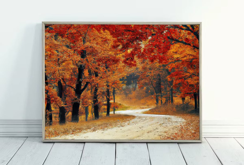 Forest Trail in the Fall Landscape Painting, Printable Wall Art. Home or Office Decor. Nature Print Digital Autumn Art. Instant Download #4 – Printable Wall Art