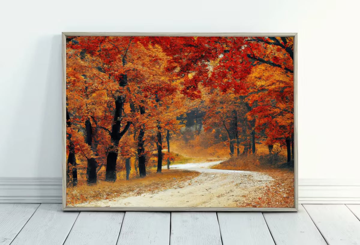 Forest Trail in the Fall Landscape Painting, Printable Wall Art. Home or Office Decor. Nature Print Digital Autumn Art. Instant Download #4 – Printable Wall Art