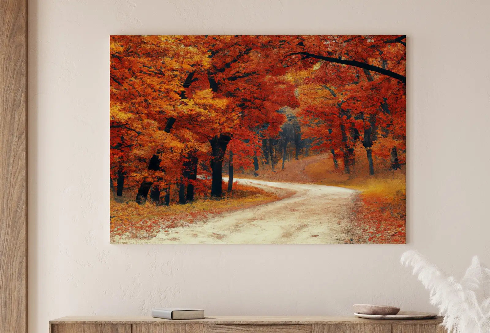 Detail view of artwork from Forest Trail in the Fall Landscape Painting, Printable Wall Art. Home or Office Decor. Nature Print Digital Autumn Art. Instant Download #5. (variation 1)