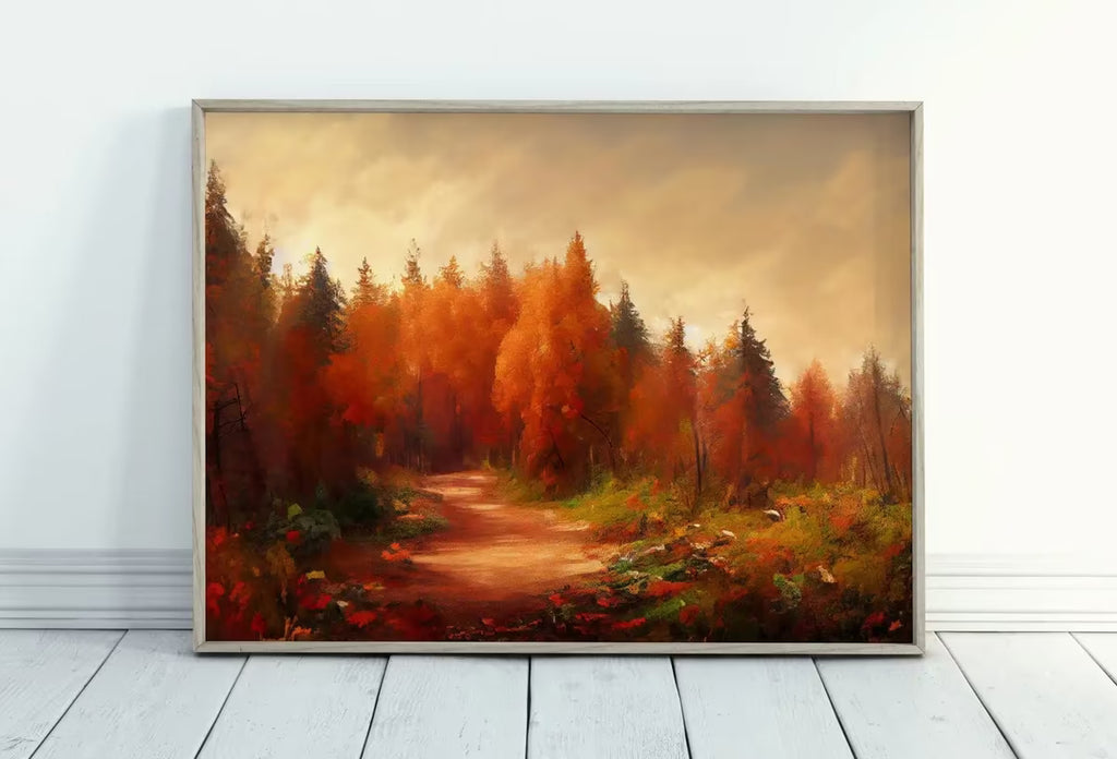 Forest Trail in the Fall Landscape Painting, Printable Wall Art. Nature Print Home or Office Decor. Digital Autumn Art. Instant Download – Printable Wall Art