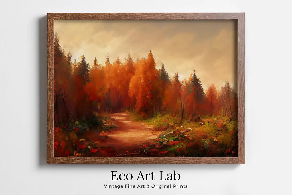 Forest Trail in the Fall Landscape Painting, Printable Wall Art. Nature Print Home or Office Decor. Digital Autumn Art. Instant Download – Printable Wall Art