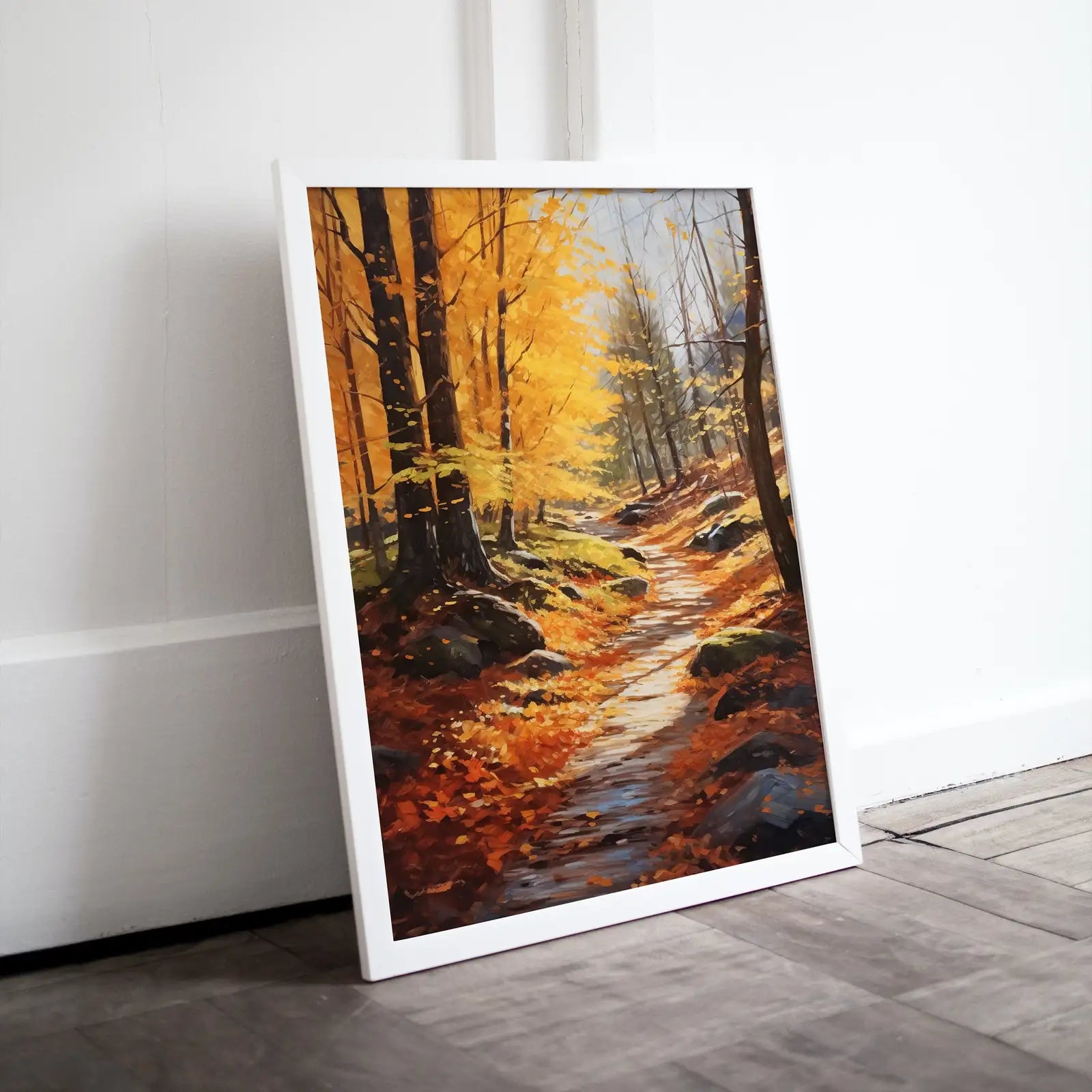 Included artwork preview showing first selection of artworks from Forest Trail in the Fall Printable Landscape Painting. Instant Download Autumn Art. Nature Print. Vertical Wall Art. Home or Office Decor.