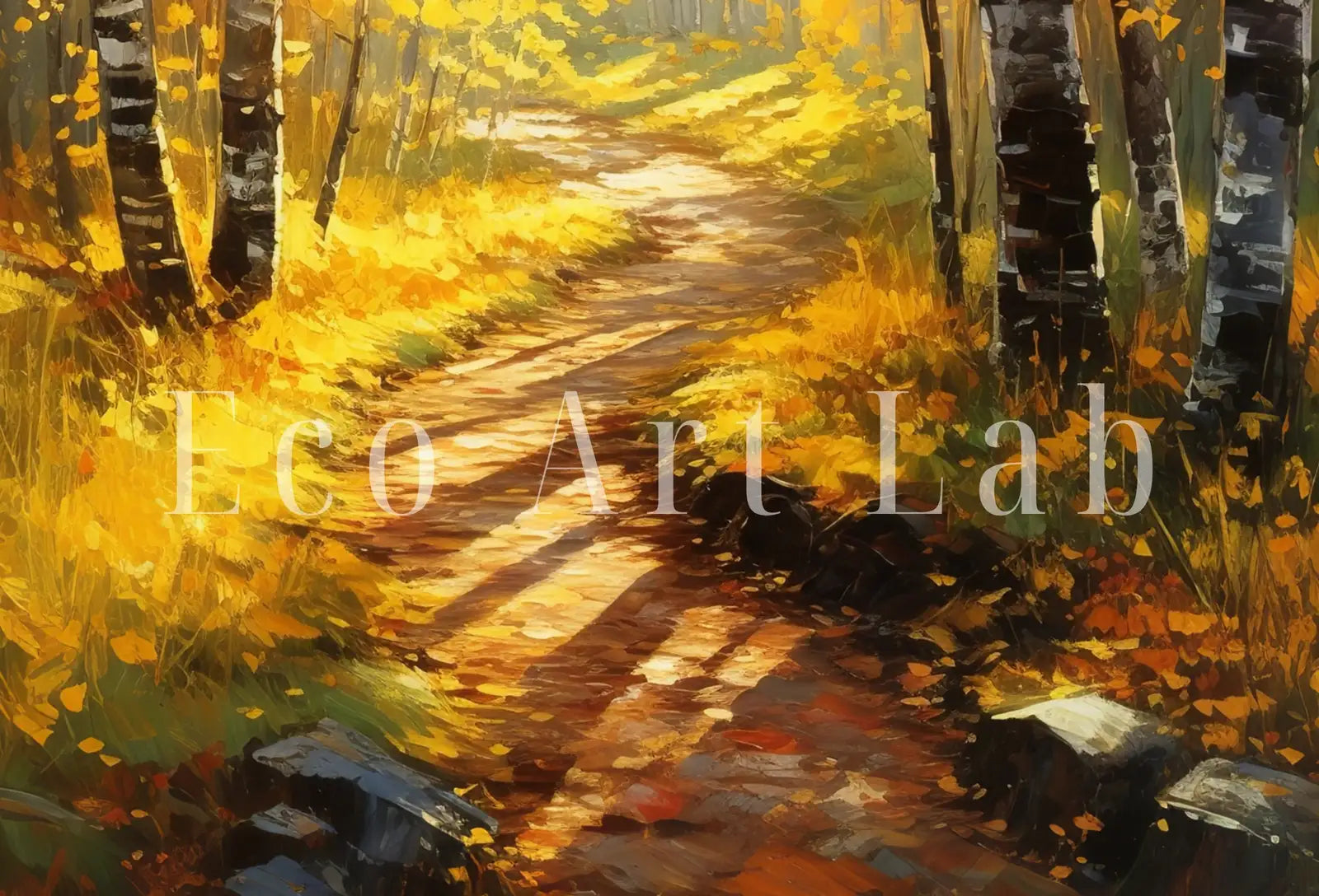 Second included artwork preview from Forest Trail in the Fall Printable Landscape Painting. Nature Print Autumn Art. Vertical Wall Art. Instant Download Home or Office Decor featuring various scenes.