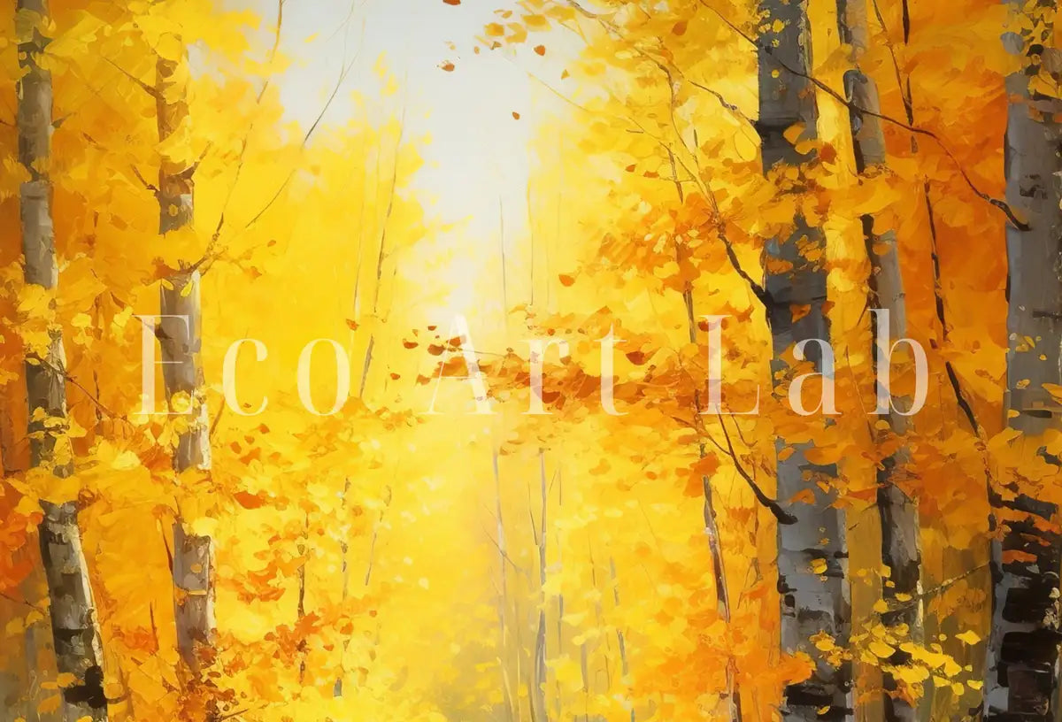 Detail view of artwork from Forest Trail in the Fall Printable Landscape Painting. Nature Print Autumn Art. Vertical Wall Art. Instant Download Home or Office Decor. (variation 2)
