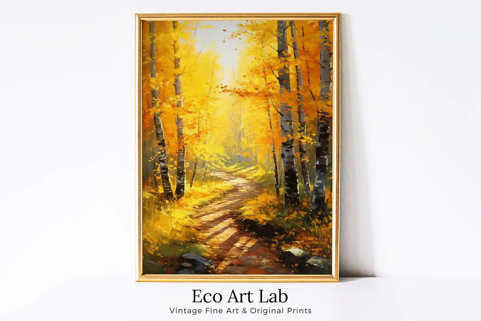 Framed view of Forest Trail in the Fall Printable Landscape Painting. Nature Print Autumn Art. Vertical Wall Art. Instant Download Home or Office Decor – printable wall art digital download.