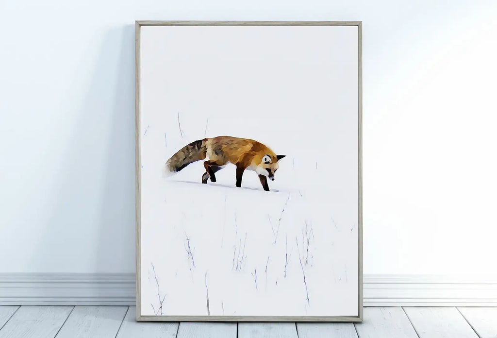 Included artwork preview showing first selection of artworks from Fox in Snow Wall Art Animal Print. Instant Download Printable Wall Art, Fox Minimalist Wall Decor. Nursery Wall Art Fox Digital Painting.