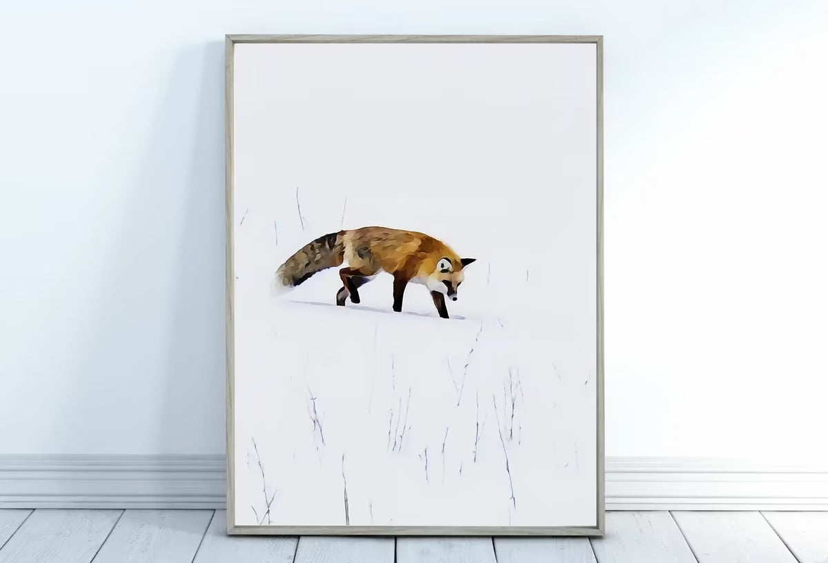 Fox in Snow Wall Art Animal Print. Instant Download Printable Wall Art, Fox Minimalist Wall Decor. Nursery Wall Art Fox Digital Painting – Printable Wall Art