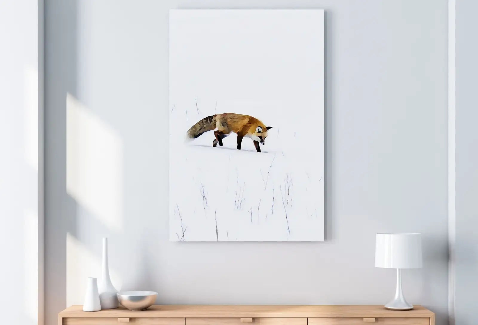 Detail view of artwork from Fox in Snow Wall Art Animal Print. Instant Download Printable Wall Art, Fox Minimalist Wall Decor. Nursery Wall Art Fox Digital Painting. (variation 1)
