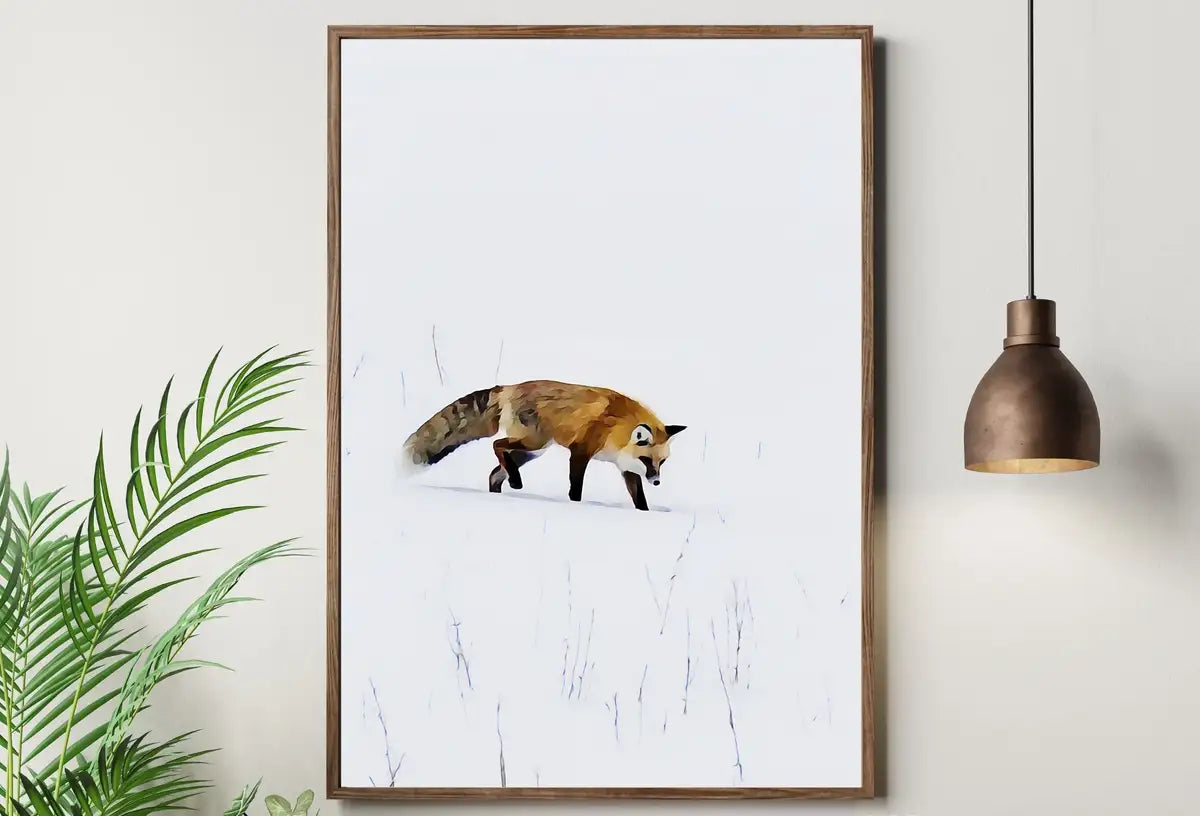 Detail view of artwork from Fox in Snow Wall Art Animal Print. Instant Download Printable Wall Art, Fox Minimalist Wall Decor. Nursery Wall Art Fox Digital Painting. (variation 2)