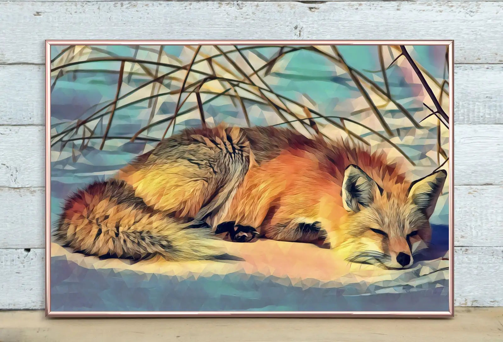 Detail view of artwork from Fox Lying in Snow Printable Wall Art, Digital Download Fox Wall Art Poster, Nature Print Digital Art Instant Download Winter Decor. (variation 1)