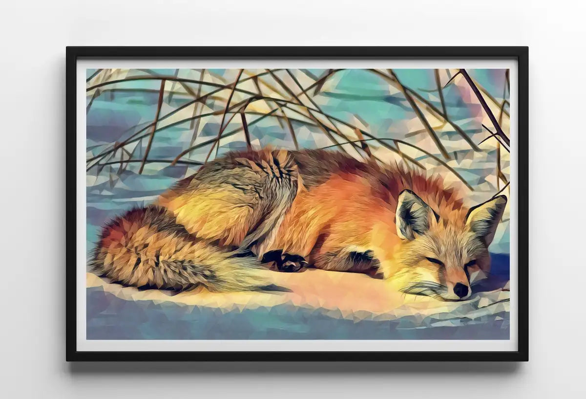 Detail view of artwork from Fox Lying in Snow Printable Wall Art, Digital Download Fox Wall Art Poster, Nature Print Digital Art Instant Download Winter Decor. (variation 2)