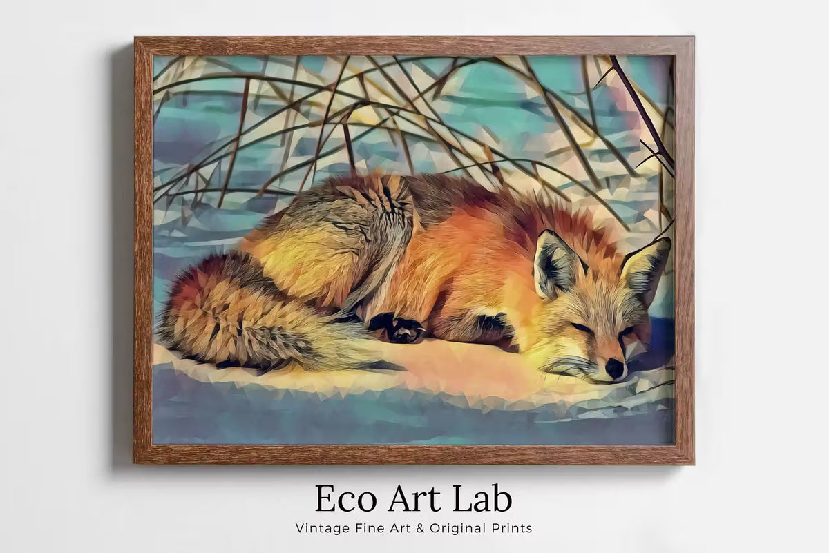 Fox Lying in Snow Printable Wall Art,  Fox Wall Art Poster, Nature Print Digital Art Instant Download Winter Decor – Printable Wall Art
