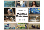 Frame TV Art History Gallery Wall Set. Vintage Classic Art by Claude Monet, Van Gogh, Gustav Klimt... Antique Oil Painting, Renaissance Art displayed on Samsung Frame TV on a living room wall.