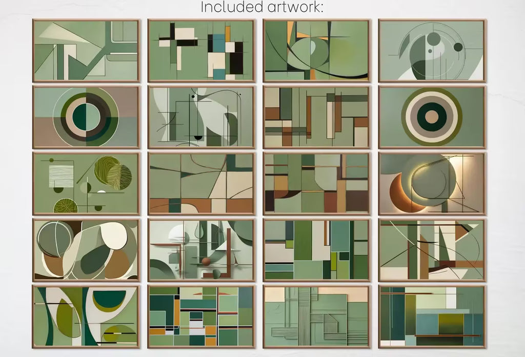 Frame TV Art: Sage Green Wall Art. Midcentury Modern Abstract Paintings Set of 40.  for Samsung Frame TV, Hisense Canvas TV – Frame TV Art Set