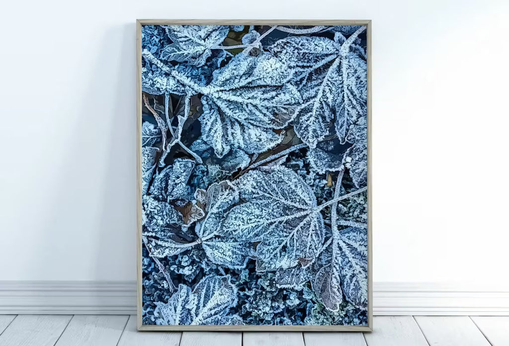Frosty Morning Leaves Printable Wall Art. Leaves Print Winter Abstract Wall Art. Home or Office Decor Nature Print, Digital Instant Download – Printable Wall Art