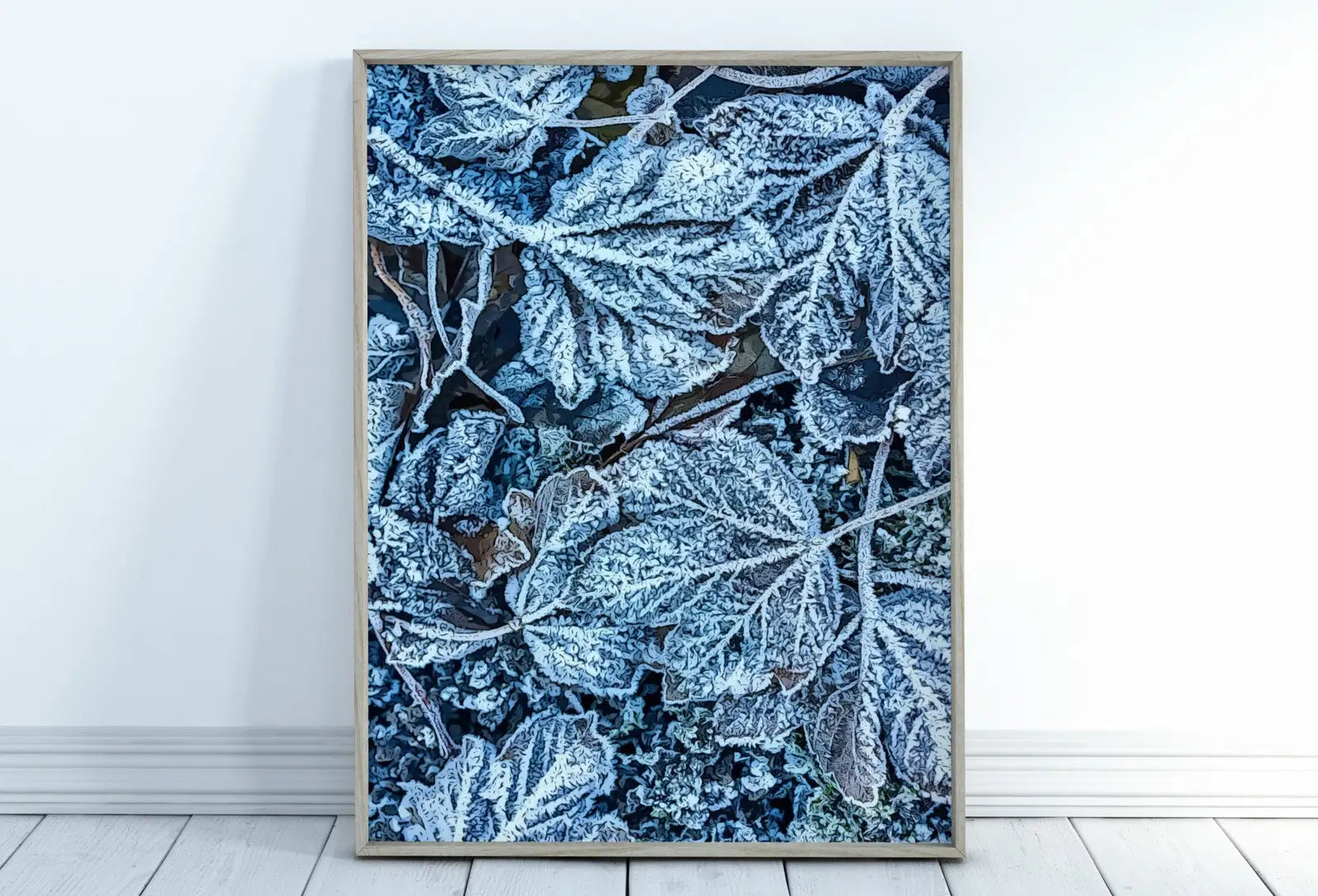 Included artwork preview showing first selection of artworks from Frosty Morning Leaves Printable Wall Art. Leaves Print Winter Abstract Wall Art. Home or Office Decor Nature Print, Digital Instant Download.