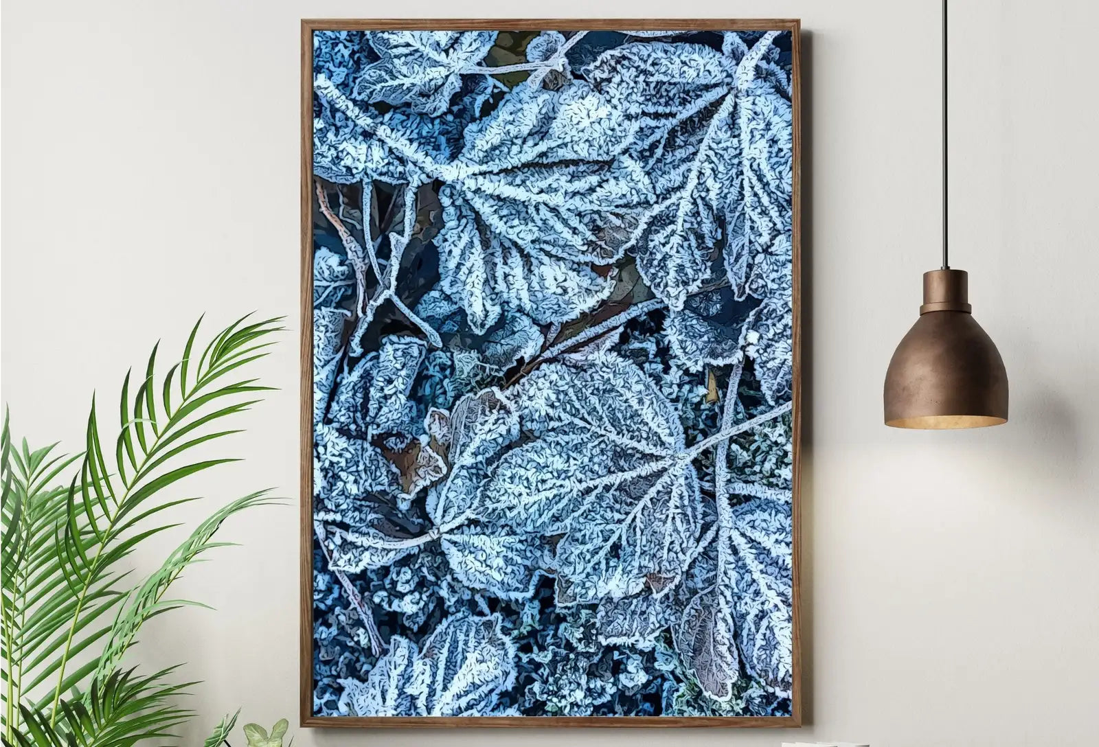 Detail view of artwork from Frosty Morning Leaves Printable Wall Art. Leaves Print Winter Abstract Wall Art. Home or Office Decor Nature Print, Digital Instant Download. (variation 1)
