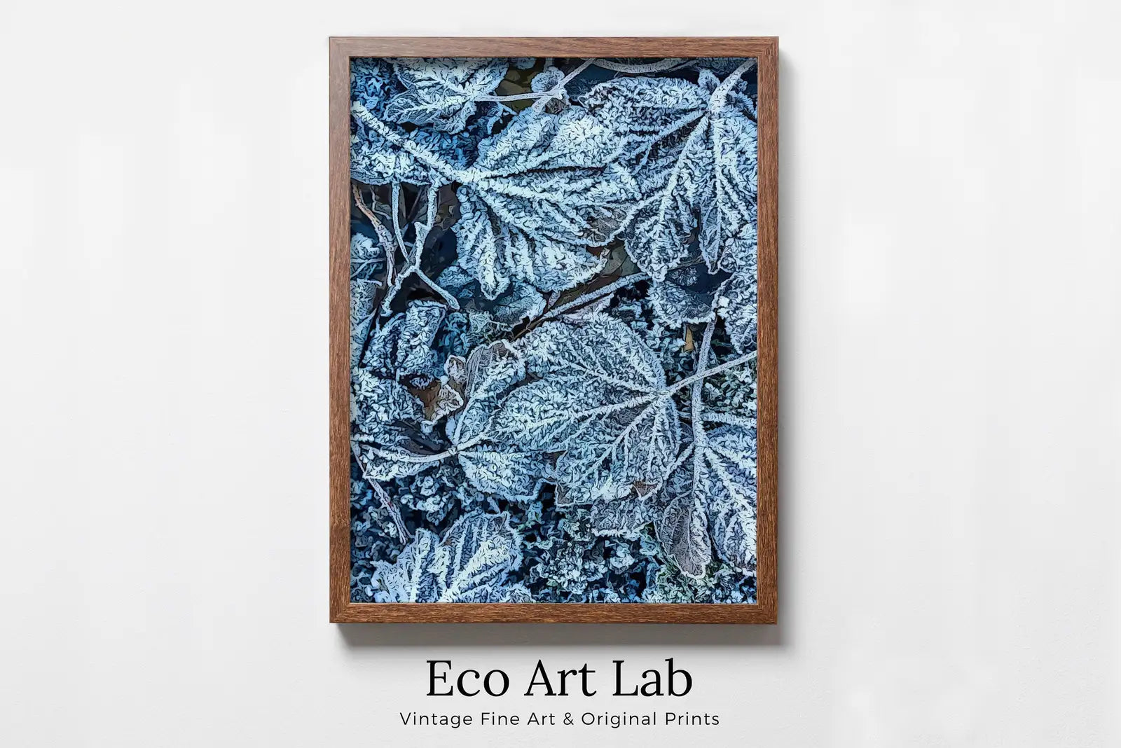 Framed view of Frosty Morning Leaves Printable Wall Art. Leaves Print Winter Abstract Wall Art. Home or Office Decor Nature Print, Digital Instant Download – printable wall art digital download.