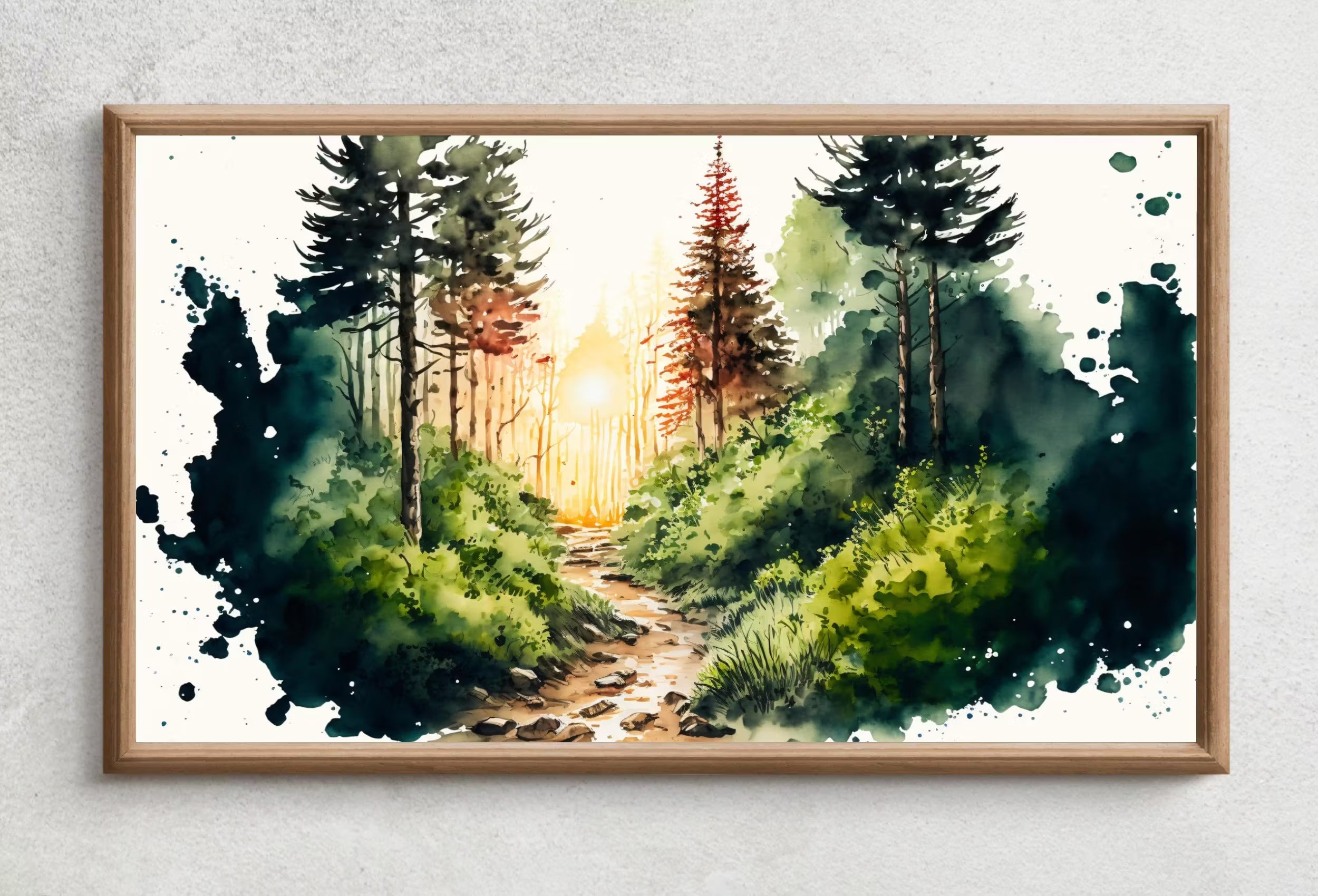 Samsung Frame TV Art 4K Green Forest Landscape Watercolor Digital Painting. Instant Download Forest Art for Samsung Frame TV. Art for TV