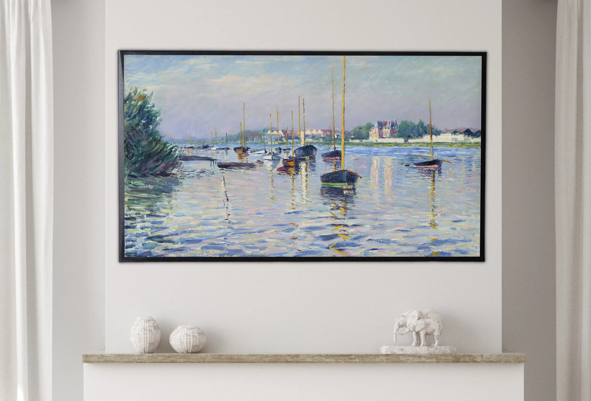 Samsung Frame TV Art 4K - Boats Moored on the Seine at Argenteuil - Famous Gustave Caillebotte