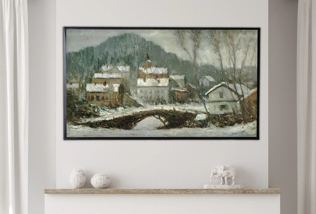 Samsung Frame TV Art 4K - Sandvika Village in the Snow - Famous Claude Monet