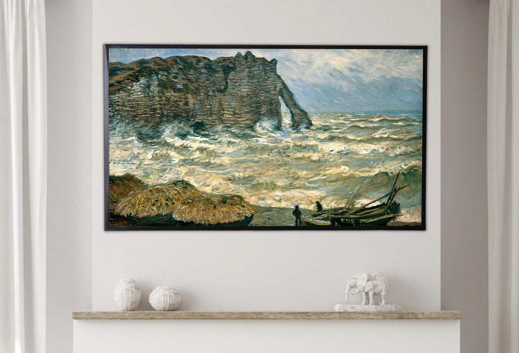 Samsung Frame TV Art 4K - Etretat Rough sea - Famous Claude Monet