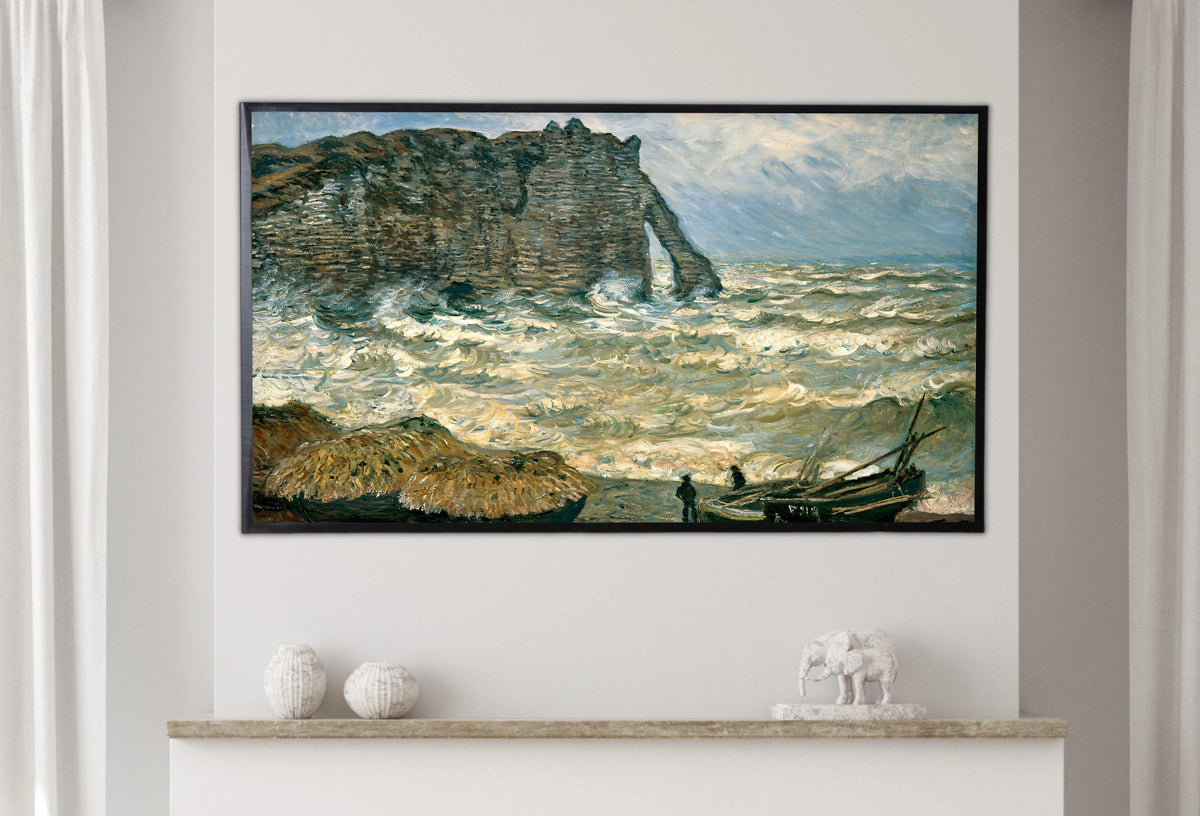 Samsung Frame TV Art 4K - Etretat Rough sea - Famous Claude Monet