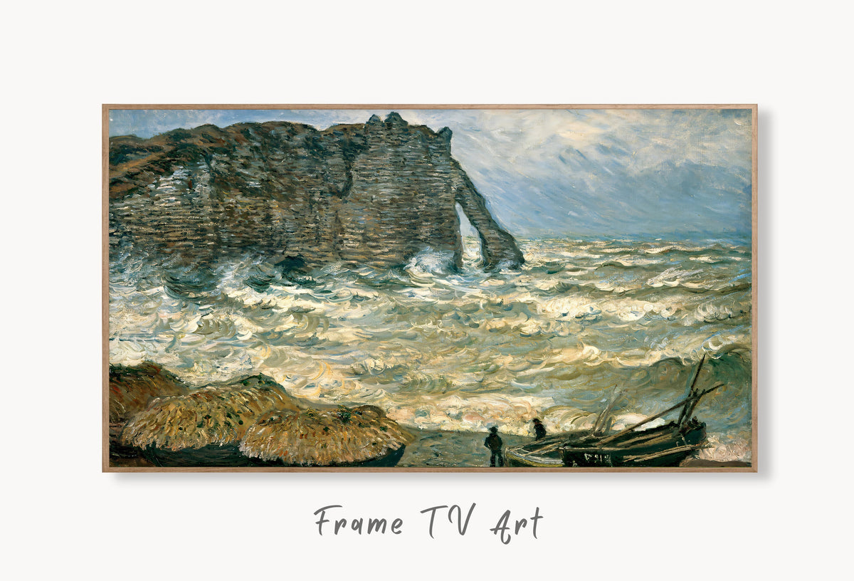 Samsung Frame TV Art 4K - Etretat Rough sea - Famous Claude Monet
