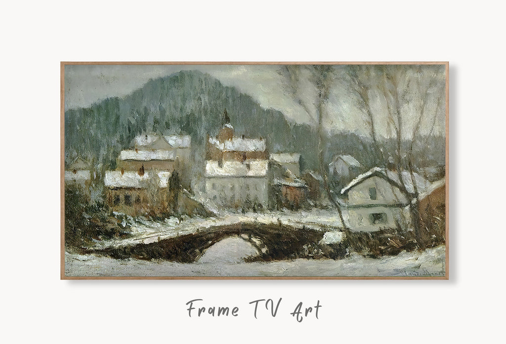 Samsung Frame TV Art 4K - Sandvika Village in the Snow - Famous Claude Monet