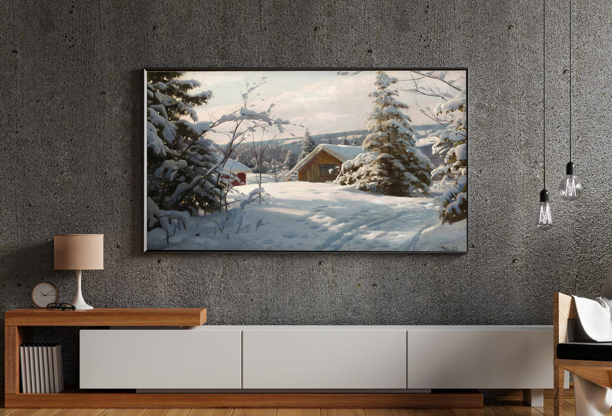 Samsung Frame TV Art 4K - Sunlit Winter Landscape - Famous Peder Mønsted