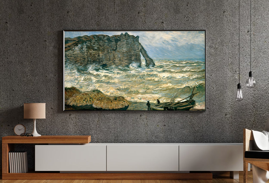 Samsung Frame TV Art 4K - Etretat Rough sea - Famous Claude Monet