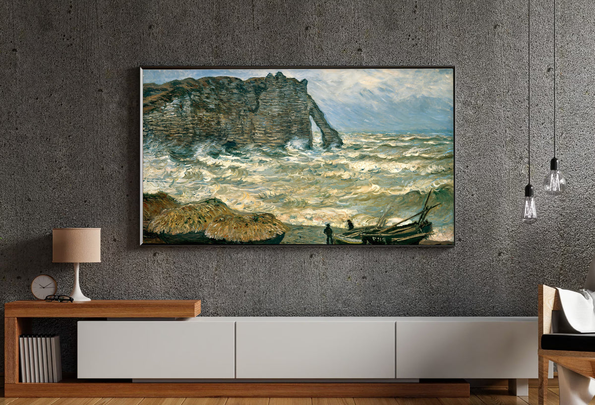 Samsung Frame TV Art 4K - Etretat Rough sea - Famous Claude Monet