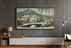 Samsung Frame TV Art 4K - Sandvika Village in the Snow - Famous Claude Monet