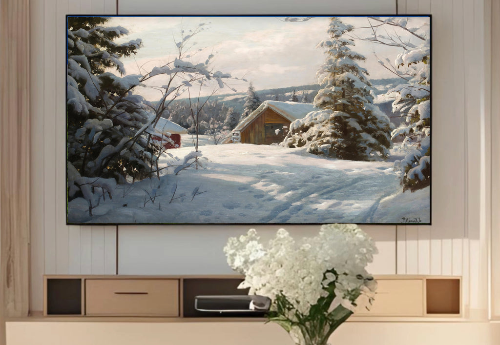 Samsung Frame TV Art 4K - Sunlit Winter Landscape - Famous Peder Mønsted