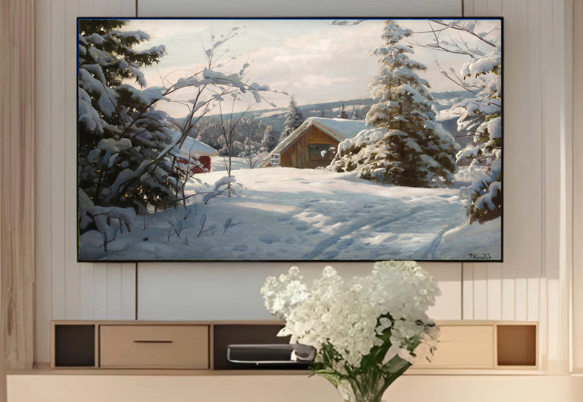 Samsung Frame TV Art 4K - Sunlit Winter Landscape - Famous Peder Mønsted