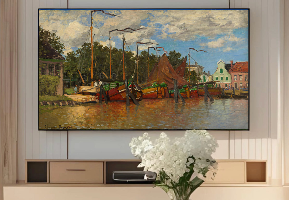Samsung Frame TV Art 4K - Boats at Zaandam - Famous Claude Monet