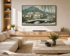 Samsung Frame TV Art 4K - Sandvika Village in the Snow - Famous Claude Monet