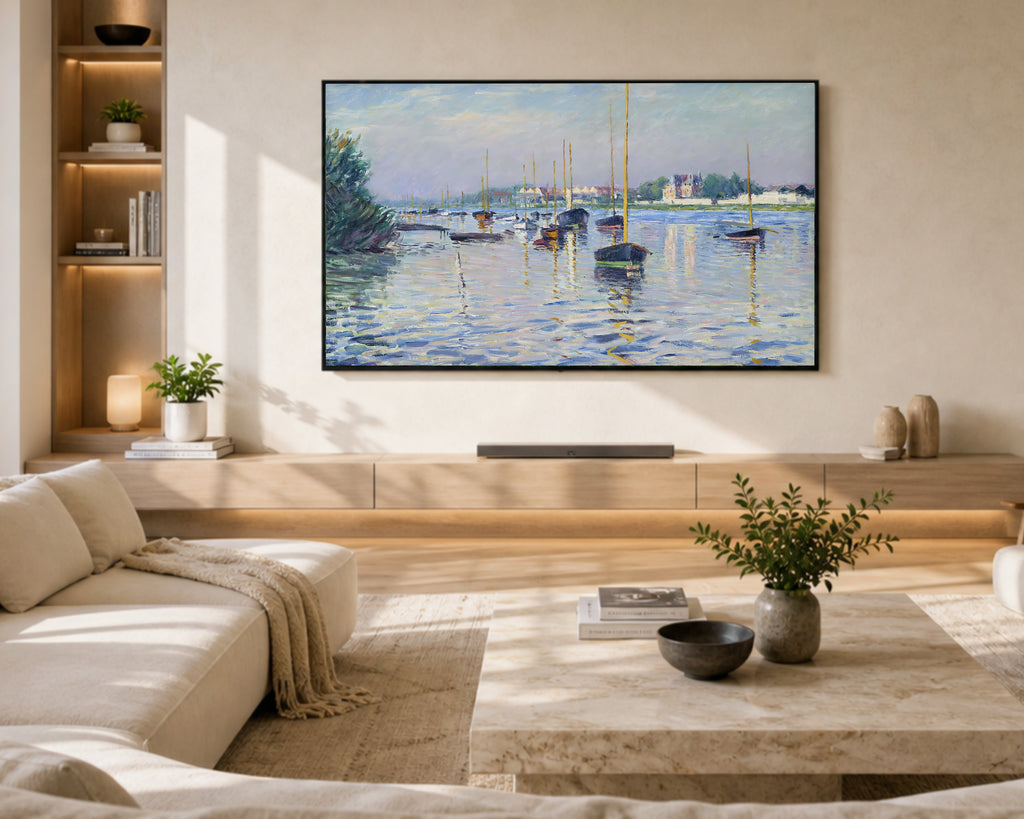 Samsung Frame TV Art 4K - Boats Moored on the Seine at Argenteuil - Famous Gustave Caillebotte