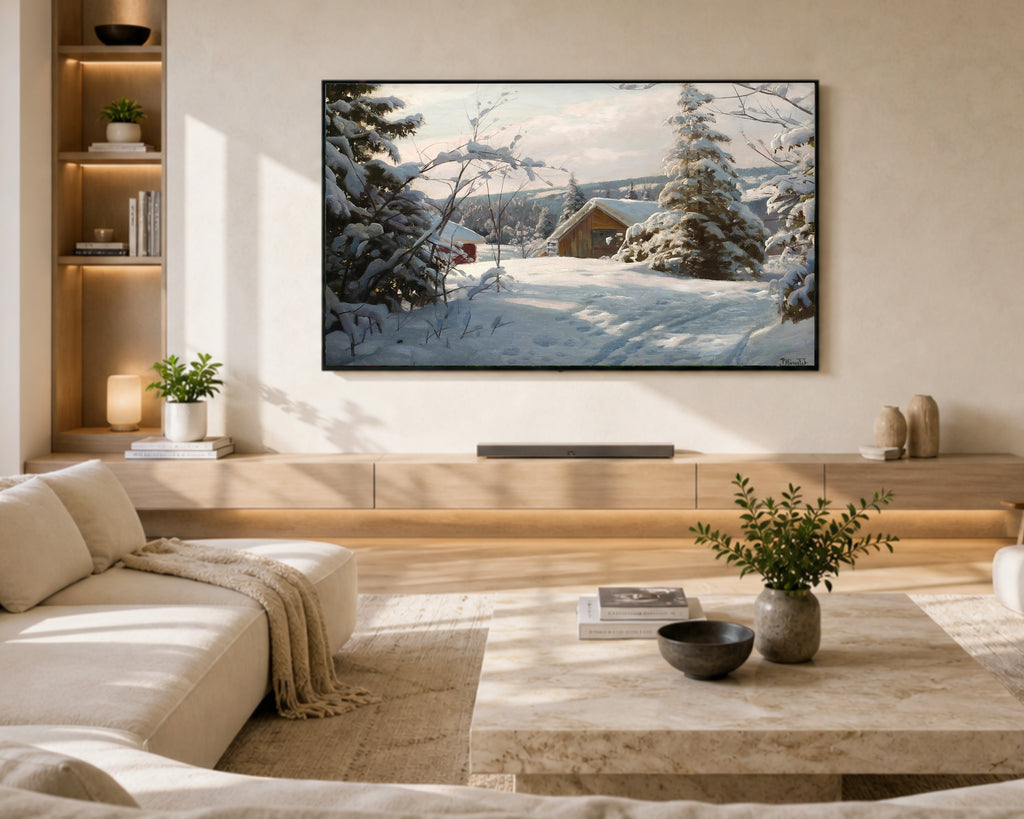Samsung Frame TV Art 4K - Sunlit Winter Landscape - Famous Peder Mønsted