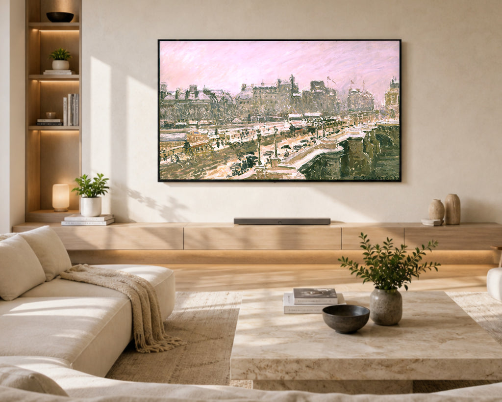 Samsung Frame TV Art 4K - Pissarro-The Pont Neuf Snow Effect - Famous Camille Pissarro