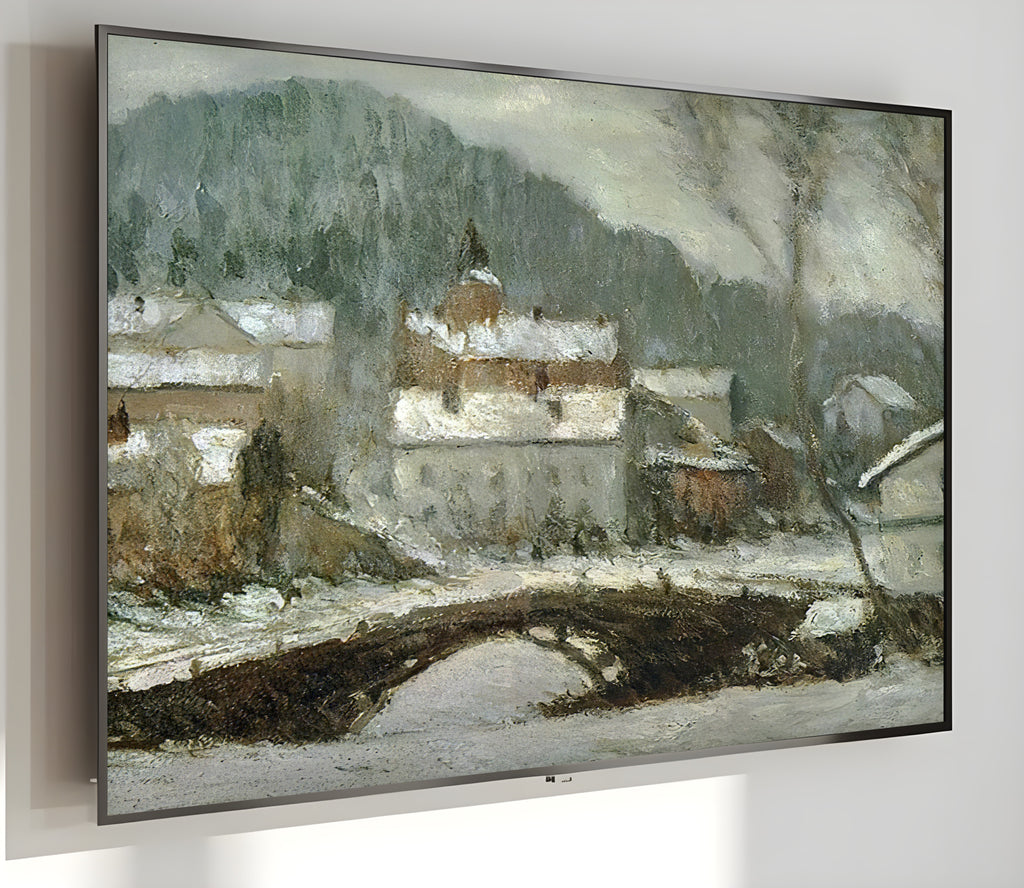 Samsung Frame TV Art 4K - Sandvika Village in the Snow - Famous Claude Monet