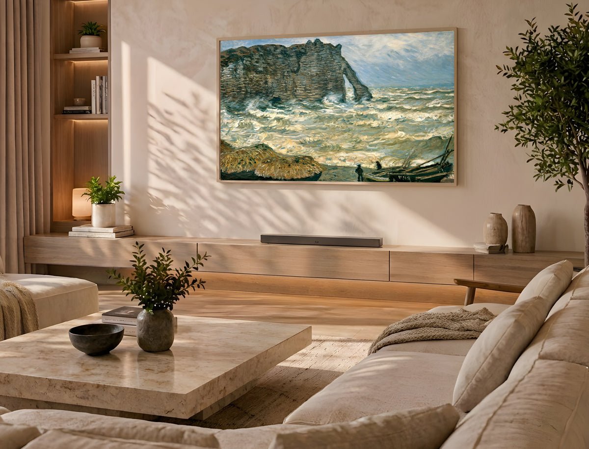 Samsung Frame TV Art 4K - Etretat Rough sea - Famous Claude Monet