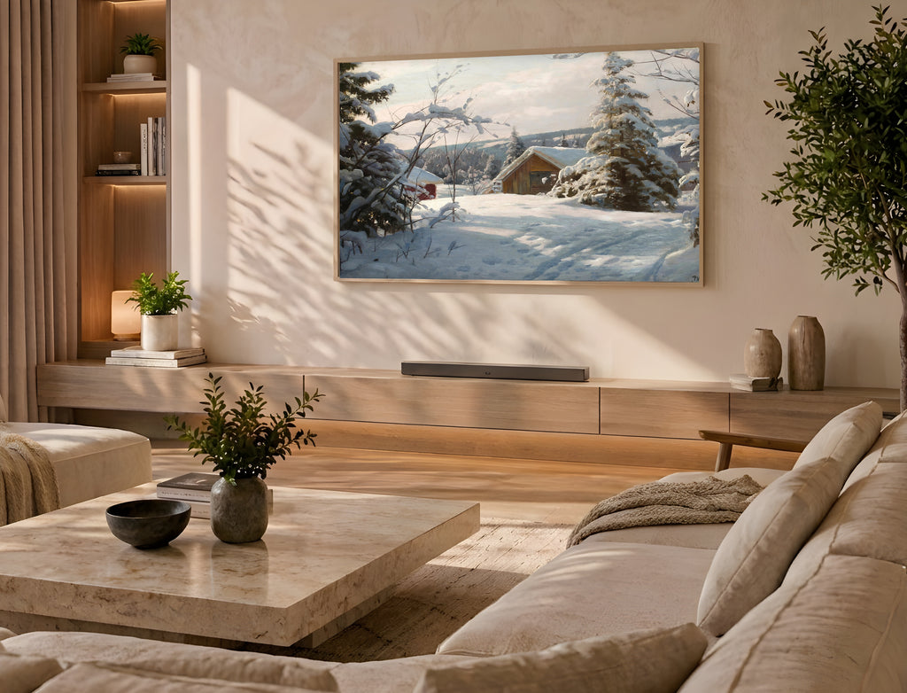 Samsung Frame TV Art 4K - Sunlit Winter Landscape - Famous Peder Mønsted