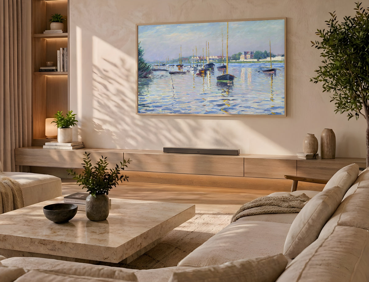 Samsung Frame TV Art 4K - Boats Moored on the Seine at Argenteuil - Famous Gustave Caillebotte
