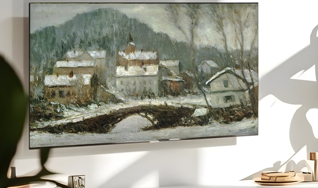 Samsung Frame TV Art 4K - Sandvika Village in the Snow - Famous Claude Monet