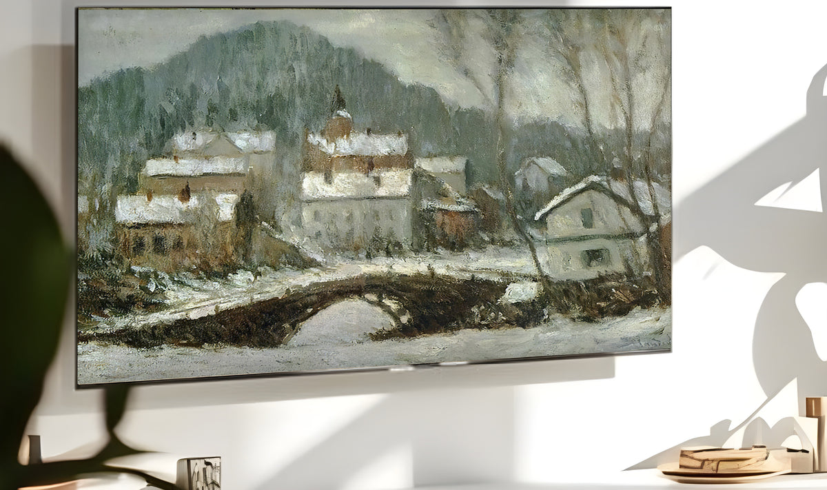 Samsung Frame TV Art 4K - Sandvika Village in the Snow - Famous Claude Monet