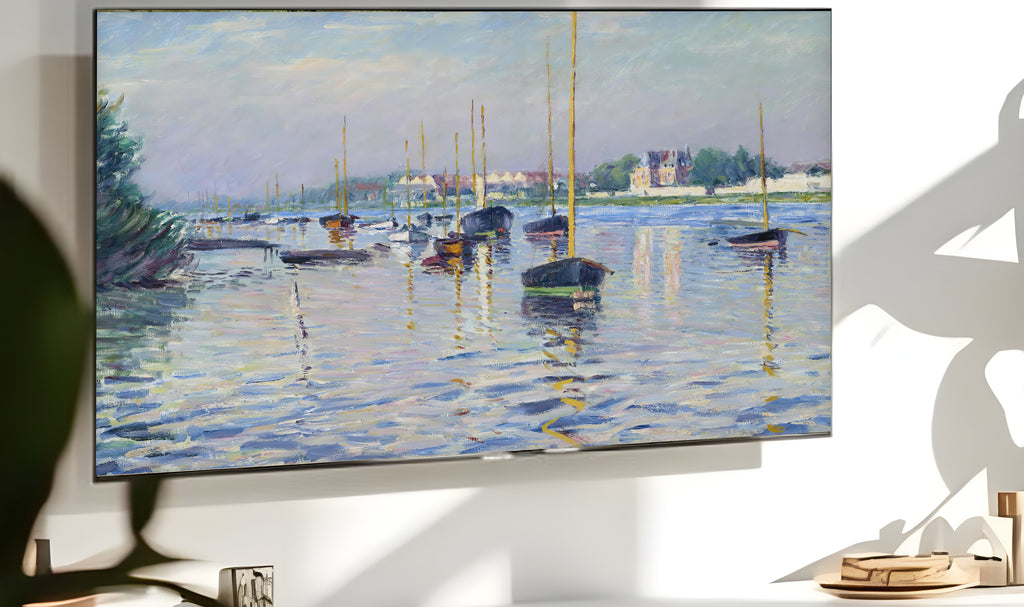 Samsung Frame TV Art 4K - Boats Moored on the Seine at Argenteuil - Famous Gustave Caillebotte