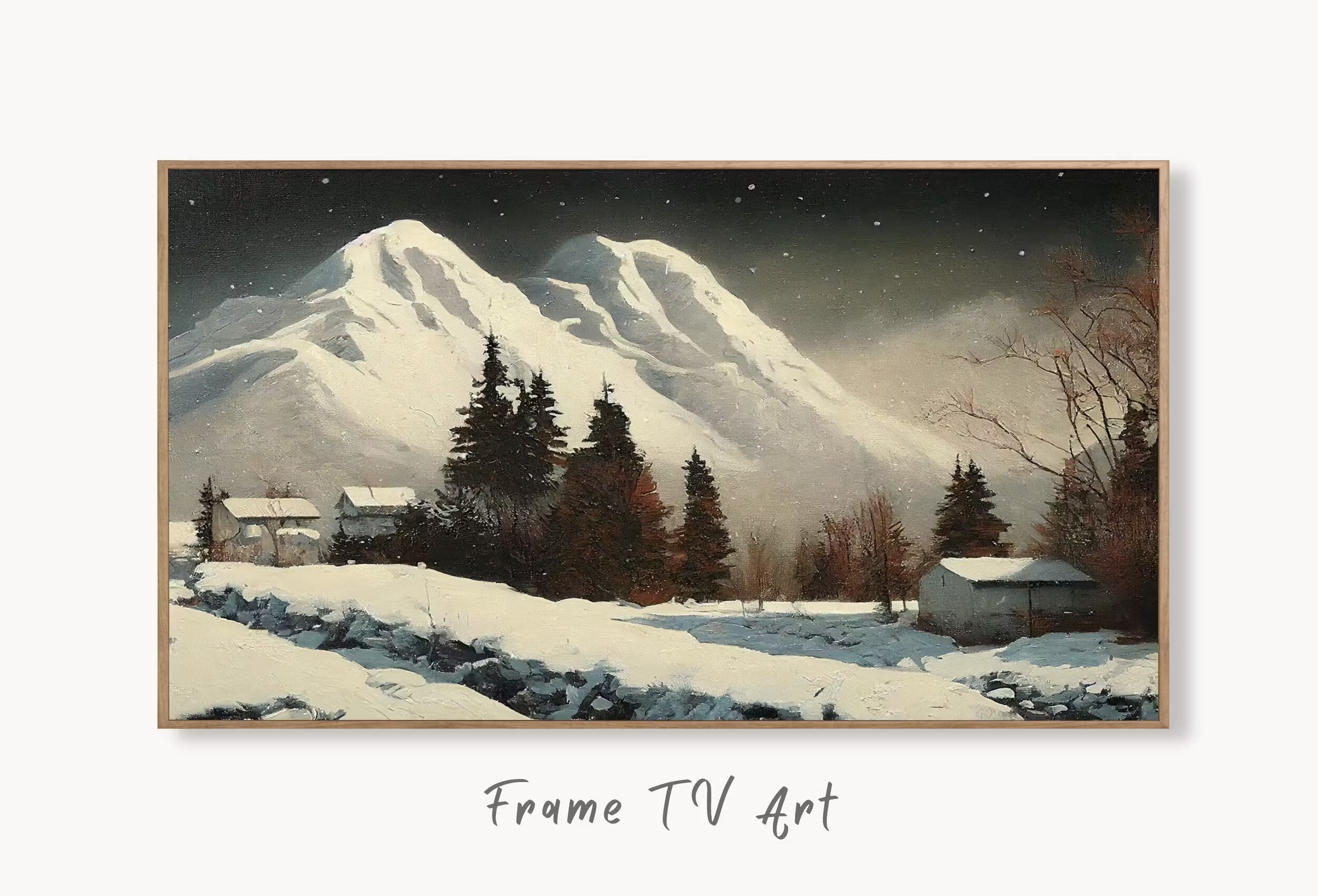 Samsung Frame TV Art 4K Mountain Landscape Winter Oil Painting. Instant Download Rustic Winter Landscape Art for Frame TV. Nature Art for TV